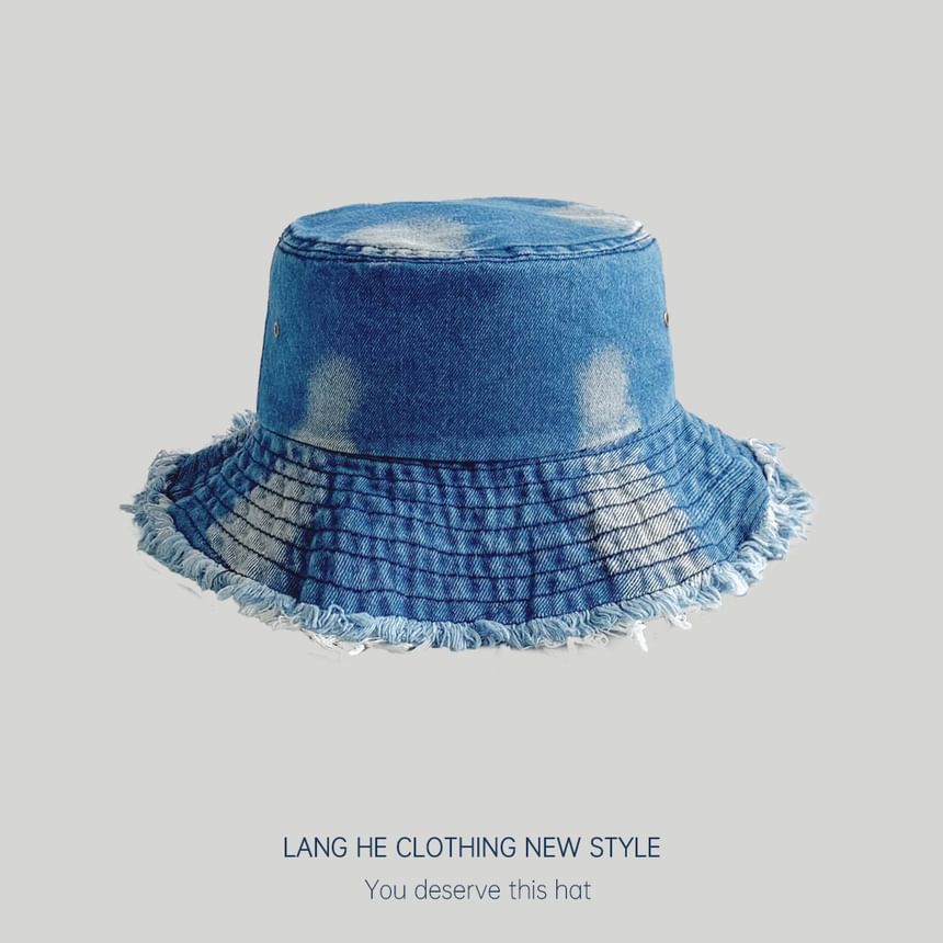 Washed Fray Denim Bucket Hat SpreePicky