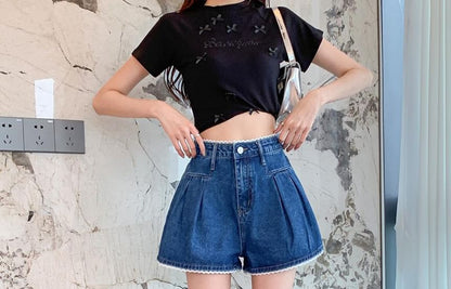 High Waist Wide Leg Denim Shorts mySite