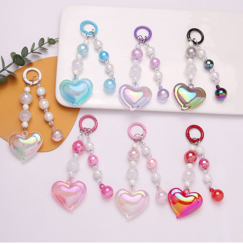 Heart Bead Acrylic Bag Charm Keyring Phone SpreePicky