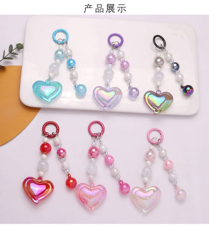 Heart Bead Acrylic Bag Charm Keyring Phone SpreePicky