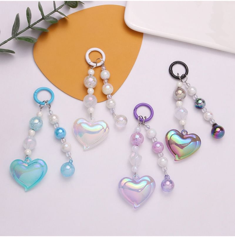 Heart Bead Acrylic Bag Charm Keyring Phone SpreePicky