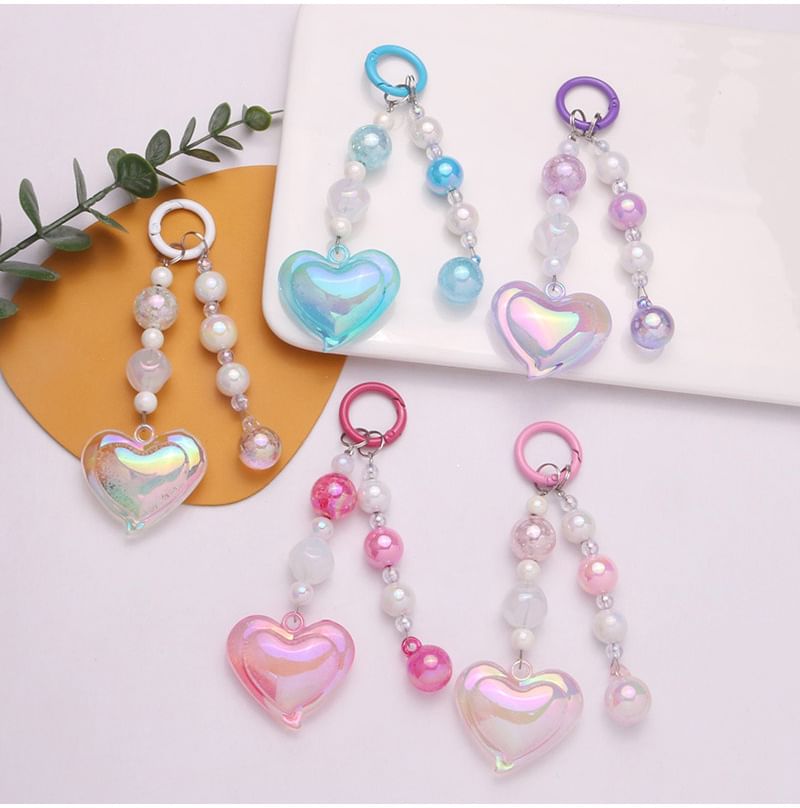 Heart Bead Acrylic Bag Charm Keyring Phone SpreePicky