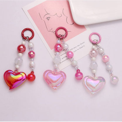 Heart Bead Acrylic Bag Charm Keyring Phone SpreePicky