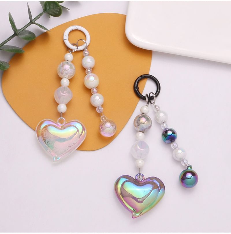 Heart Bead Acrylic Bag Charm Keyring Phone SpreePicky