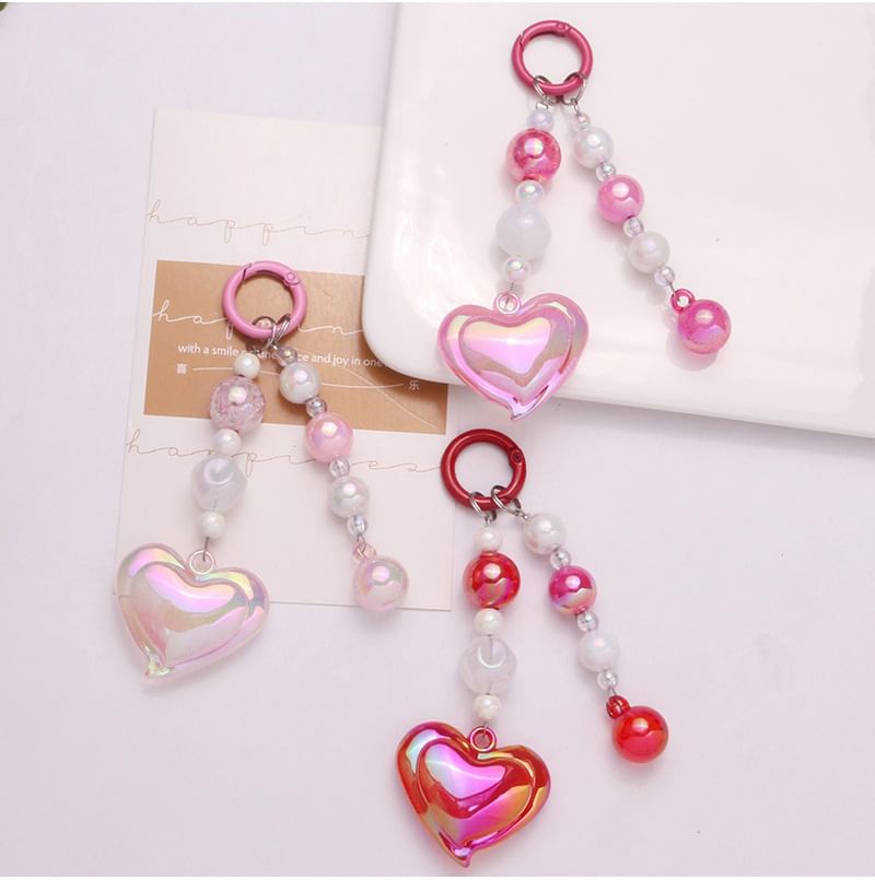 Heart Bead Acrylic Bag Charm Keyring Phone SpreePicky