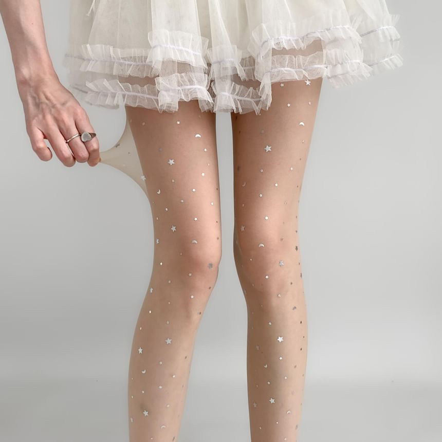 Star Print Sheer Tights SpreePicky