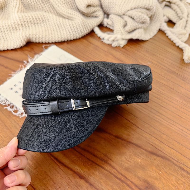 Faux Leather Belt Military Cap SpreePicky