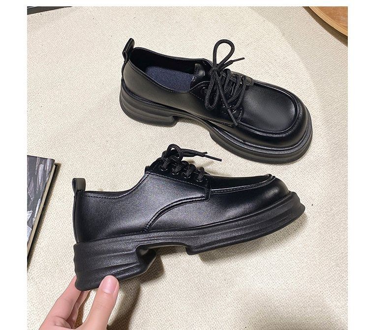 Lace-Up Platform Chunky Heel Derby Shoes SpreePicky