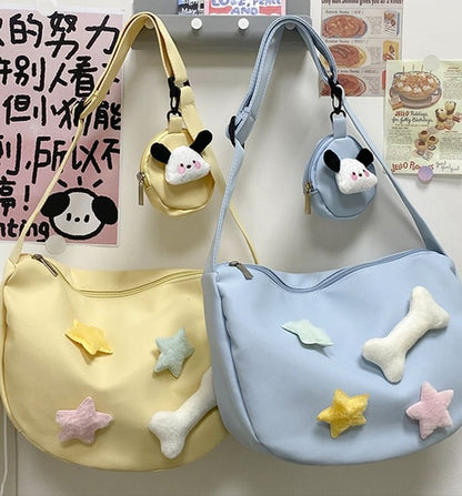 Star Badge Applique Nylon Shoulder Bag With Coin Purse mySite