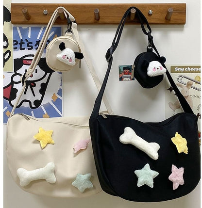 Star Badge Applique Nylon Shoulder Bag With Coin Purse mySite