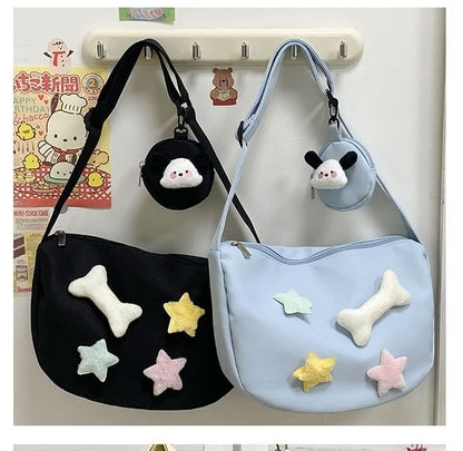 Star Badge Applique Nylon Shoulder Bag With Coin Purse mySite