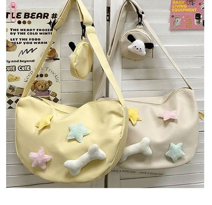 Star Badge Applique Nylon Shoulder Bag With Coin Purse mySite