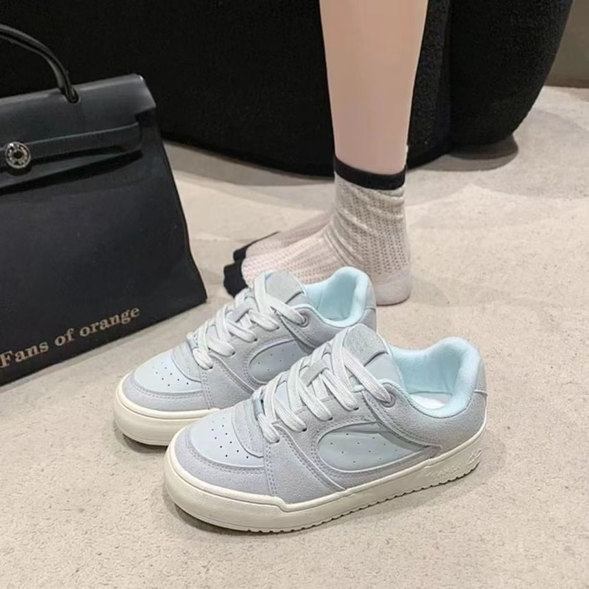 Overlay Faux Leather Platform Sneakers SpreePicky