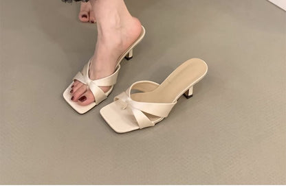 Square-Toe High Heel Slide Sandals SpreePicky