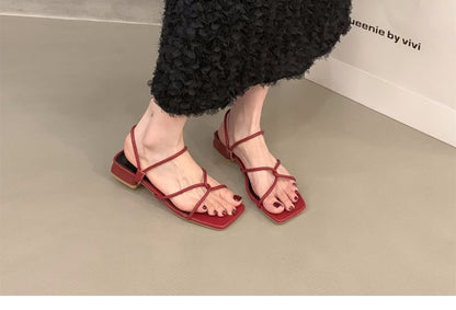 Square-Toe Low Heel Strappy Sandals SpreePicky