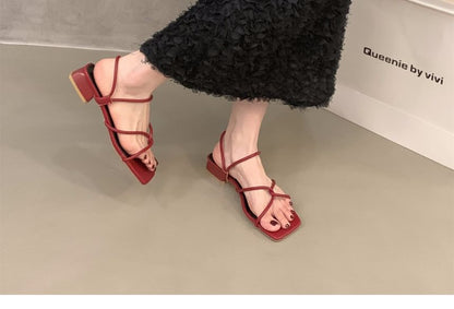 Square-Toe Low Heel Strappy Sandals SpreePicky