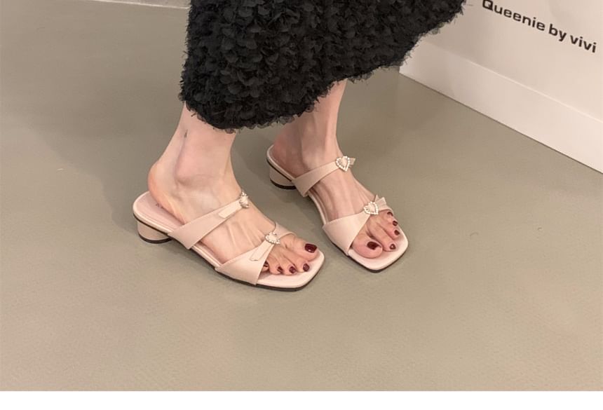 Square-Toe Low Heel Slide Sandals SpreePicky