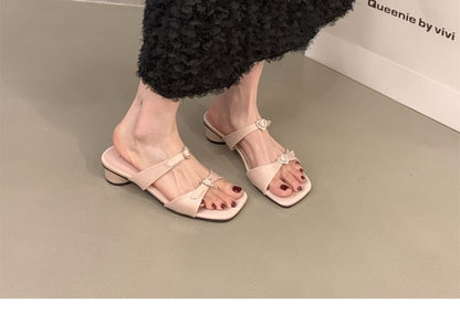 Square-Toe Low Heel Slide Sandals SpreePicky