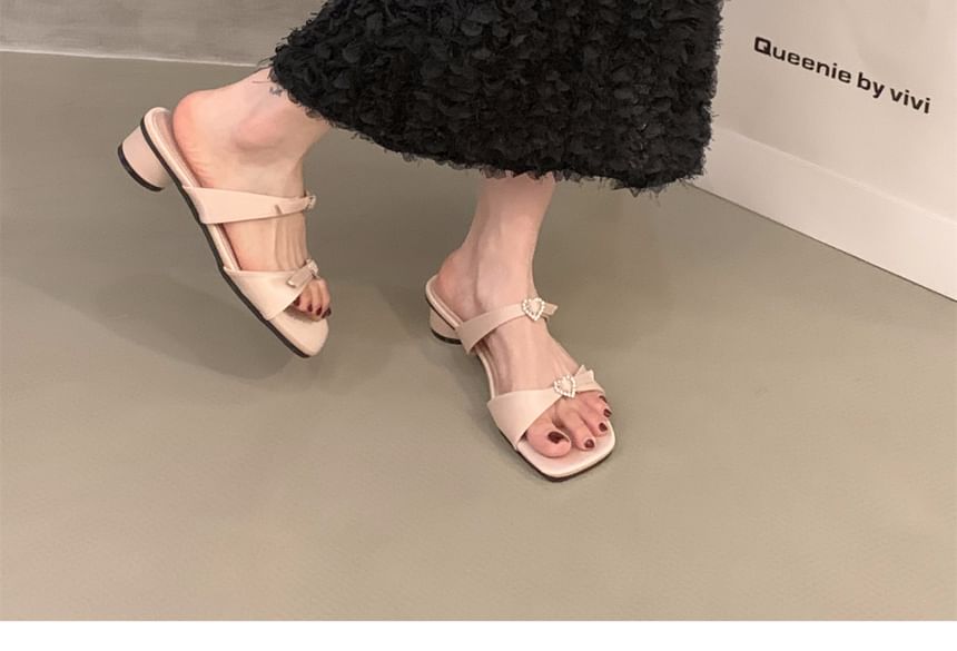 Square-Toe Low Heel Slide Sandals SpreePicky