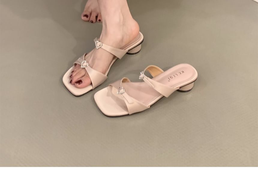 Square-Toe Low Heel Slide Sandals SpreePicky