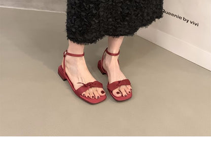 Square-Toe Bow Low Heel Sandals SpreePicky