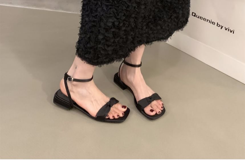 Square-Toe Bow Low Heel Sandals SpreePicky