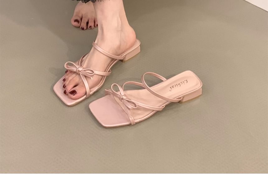 Square-Toe Bow Slide Sandals SpreePicky