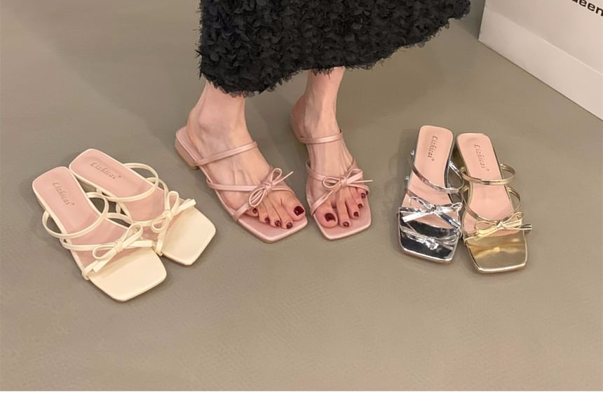 Square-Toe Bow Slide Sandals SpreePicky