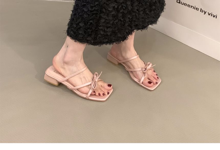 Square-Toe Bow Slide Sandals SpreePicky