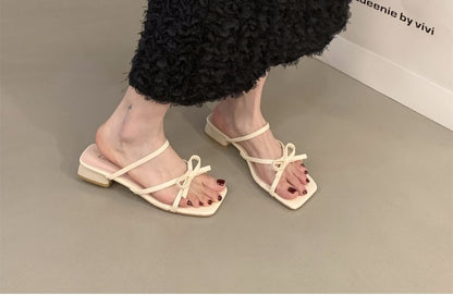 Square-Toe Bow Slide Sandals SpreePicky