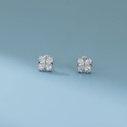 925 Sterling Silver Rhinestone Clover Ear Stud SpreePicky