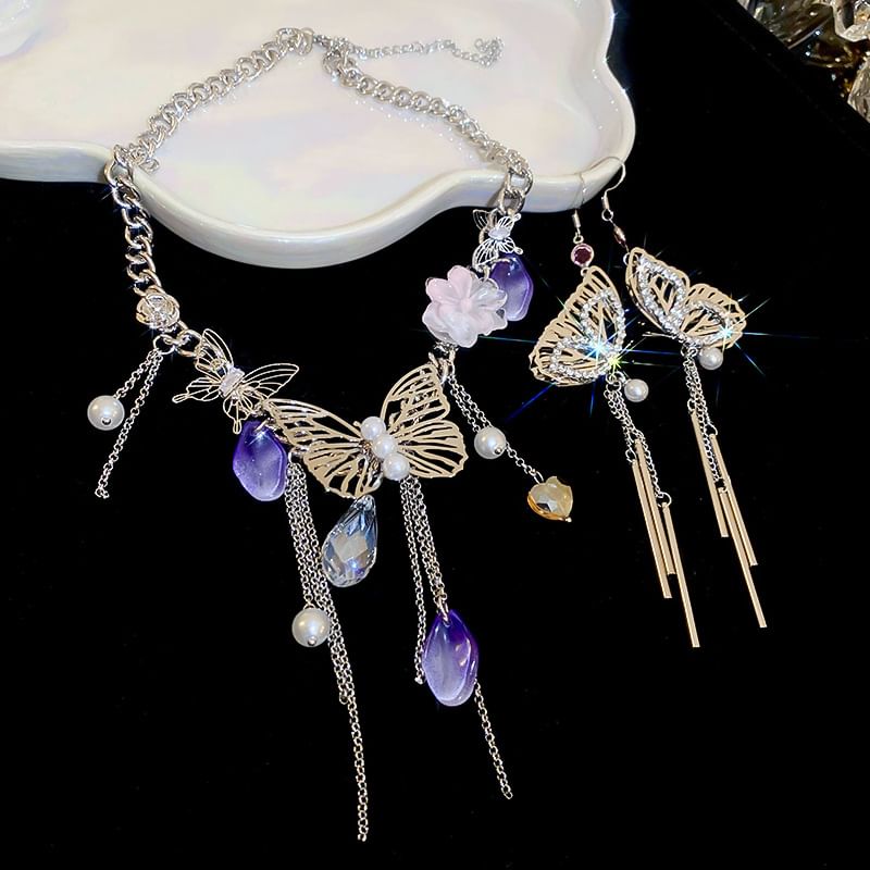 / Earring Butterfly Necklace Fringed FashionChic