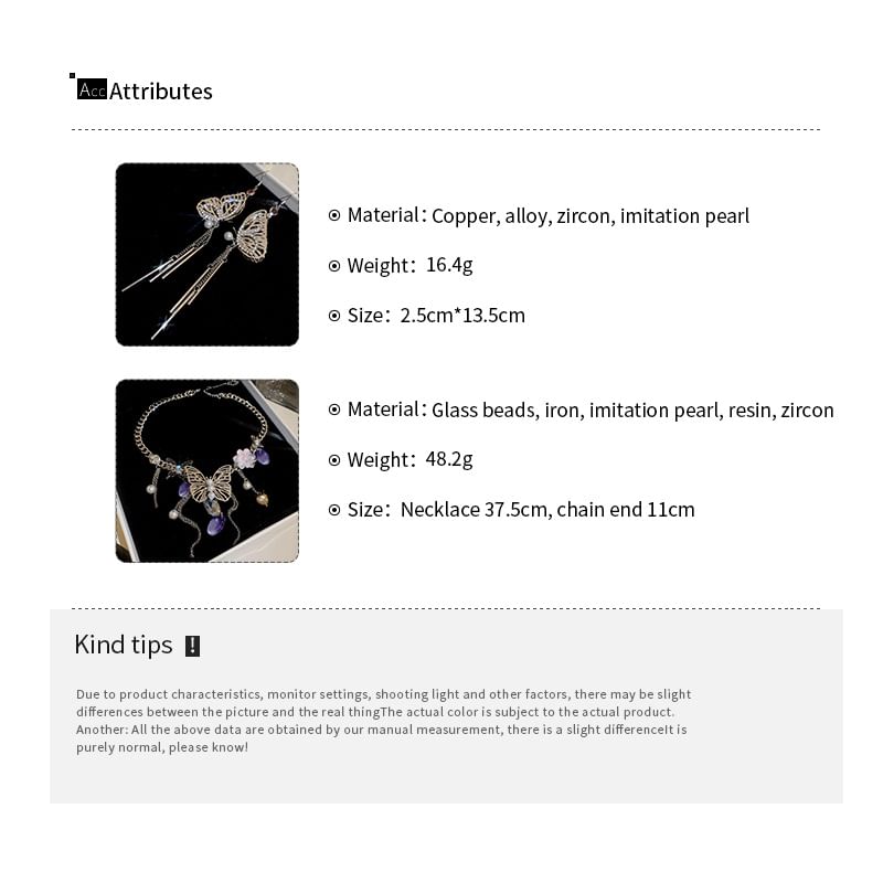 / Earring Butterfly Necklace Fringed FashionChic