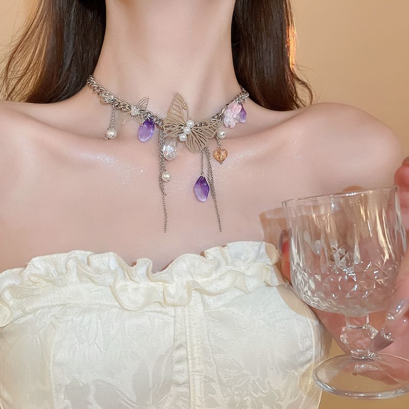 / Earring Butterfly Necklace Fringed FashionChic