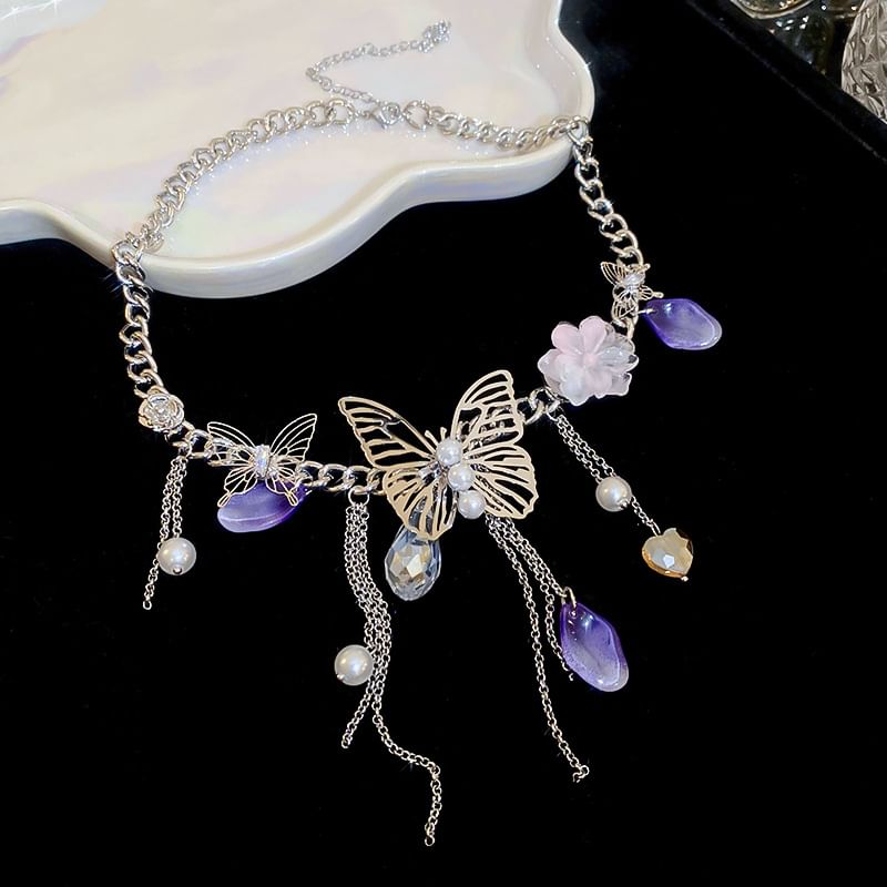 / Earring Butterfly Necklace Fringed FashionChic