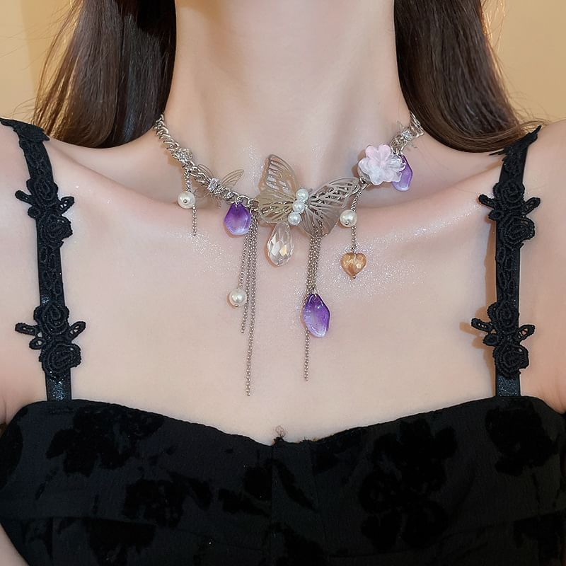 / Earring Butterfly Necklace Fringed FashionChic