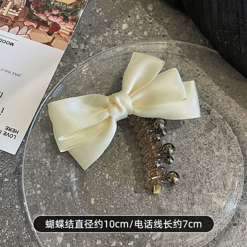 Bow Fabric Faux Pearl Coil Hair Tie SpreePicky