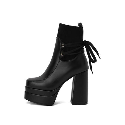 Platform Chunky Heel Short Boots SpreePicky