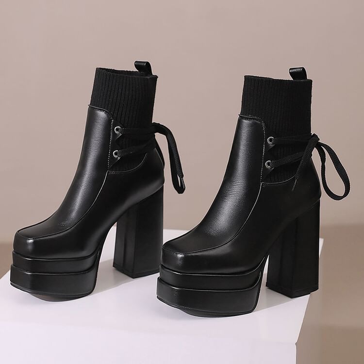 Platform Chunky Heel Short Boots SpreePicky