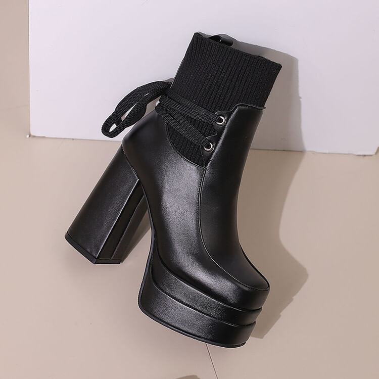 Platform Chunky Heel Short Boots SpreePicky