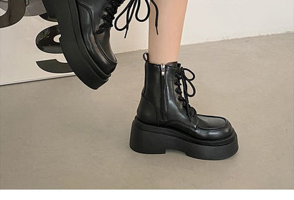 Lace-Up Platform Short Boots SpreePicky