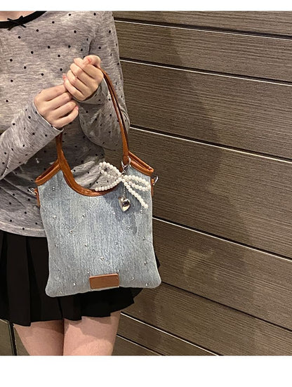 Bow Washed Denim Shoulder Bag SpreePicky