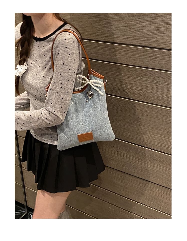 Bow Washed Denim Shoulder Bag SpreePicky