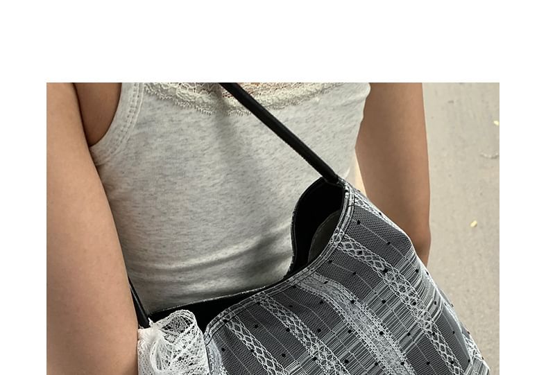 Dotted Lace Trim Shoulder Bag SpreePicky