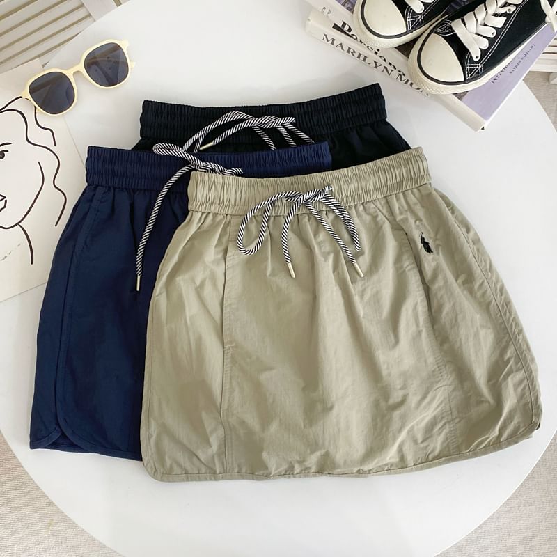 Drawstring Waist Plain Panel Mini A-Line Skirt mySite