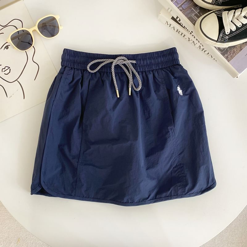 Drawstring Waist Plain Panel Mini A-Line Skirt mySite