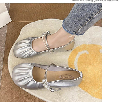 Faux Pearl Ruched Flats mySite