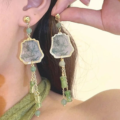 Leaf Faux Gemstone Alloy Dangle Earring SpreePicky