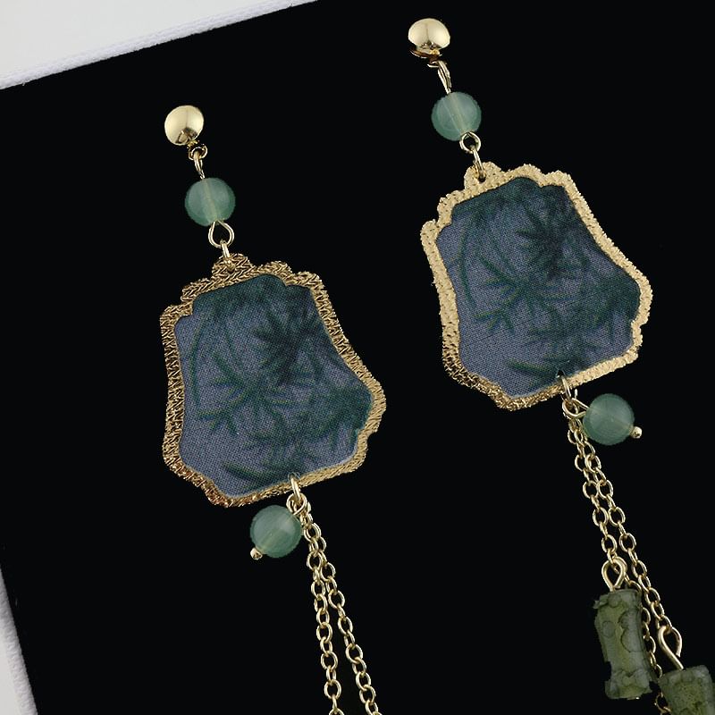 Leaf Faux Gemstone Alloy Dangle Earring SpreePicky