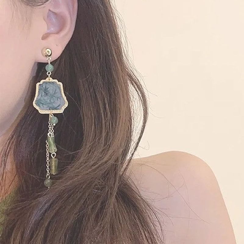 Leaf Faux Gemstone Alloy Dangle Earring SpreePicky